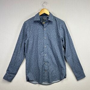 Van Heeusen Mens Slim Fit Dress Shirt Blue Floral Print Long Sleeve Button Down